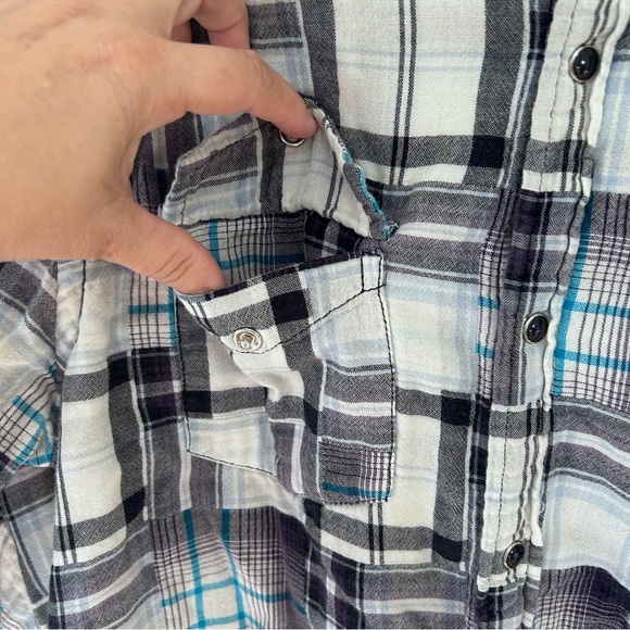 Guess Men's Size Men's Large Plaid Shirt Gauzy Cotton Western Fit Snap Buttons - Picture 3 of 10